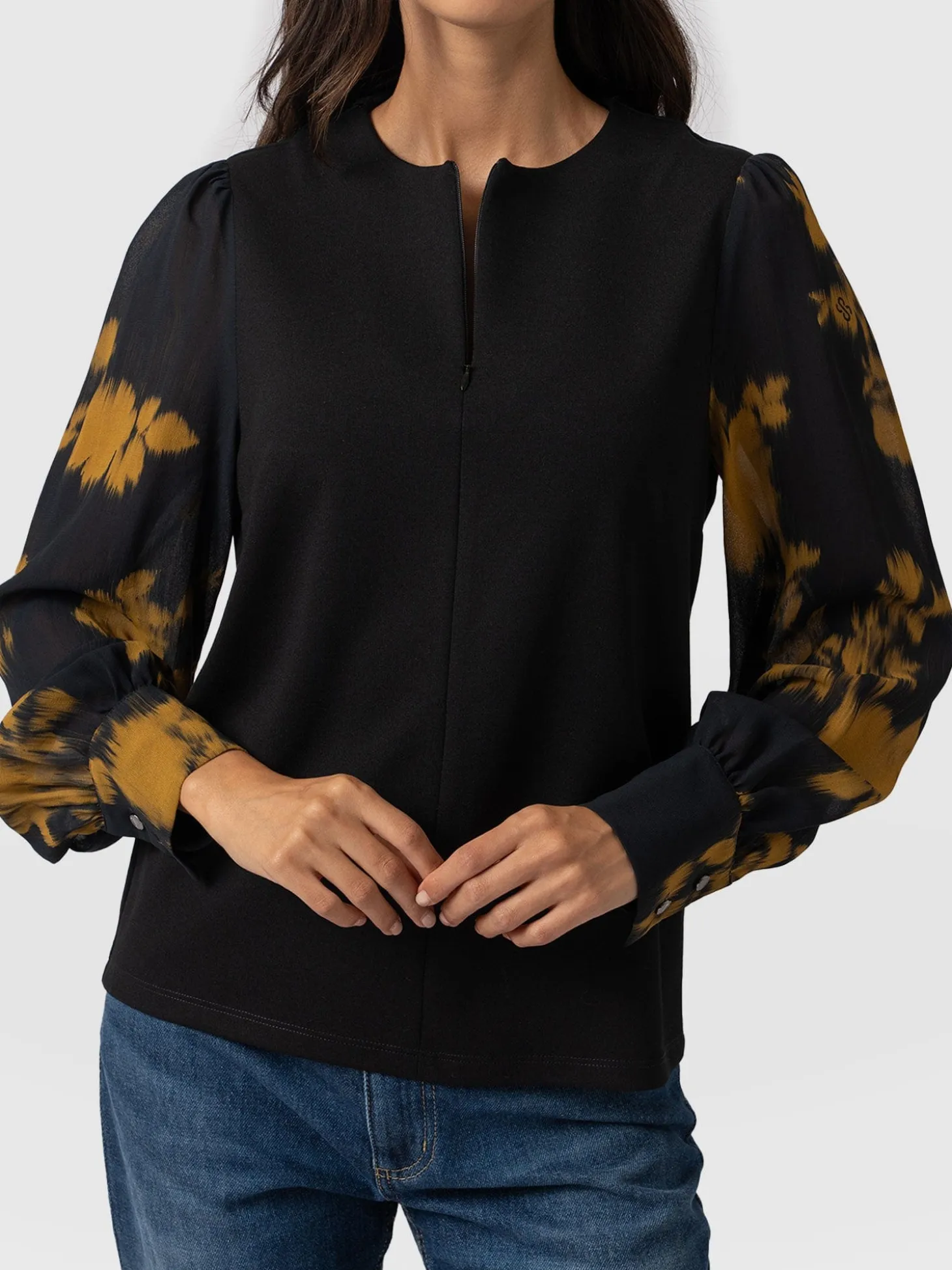 Esme Zip Up Top - Yellow Fade Floral