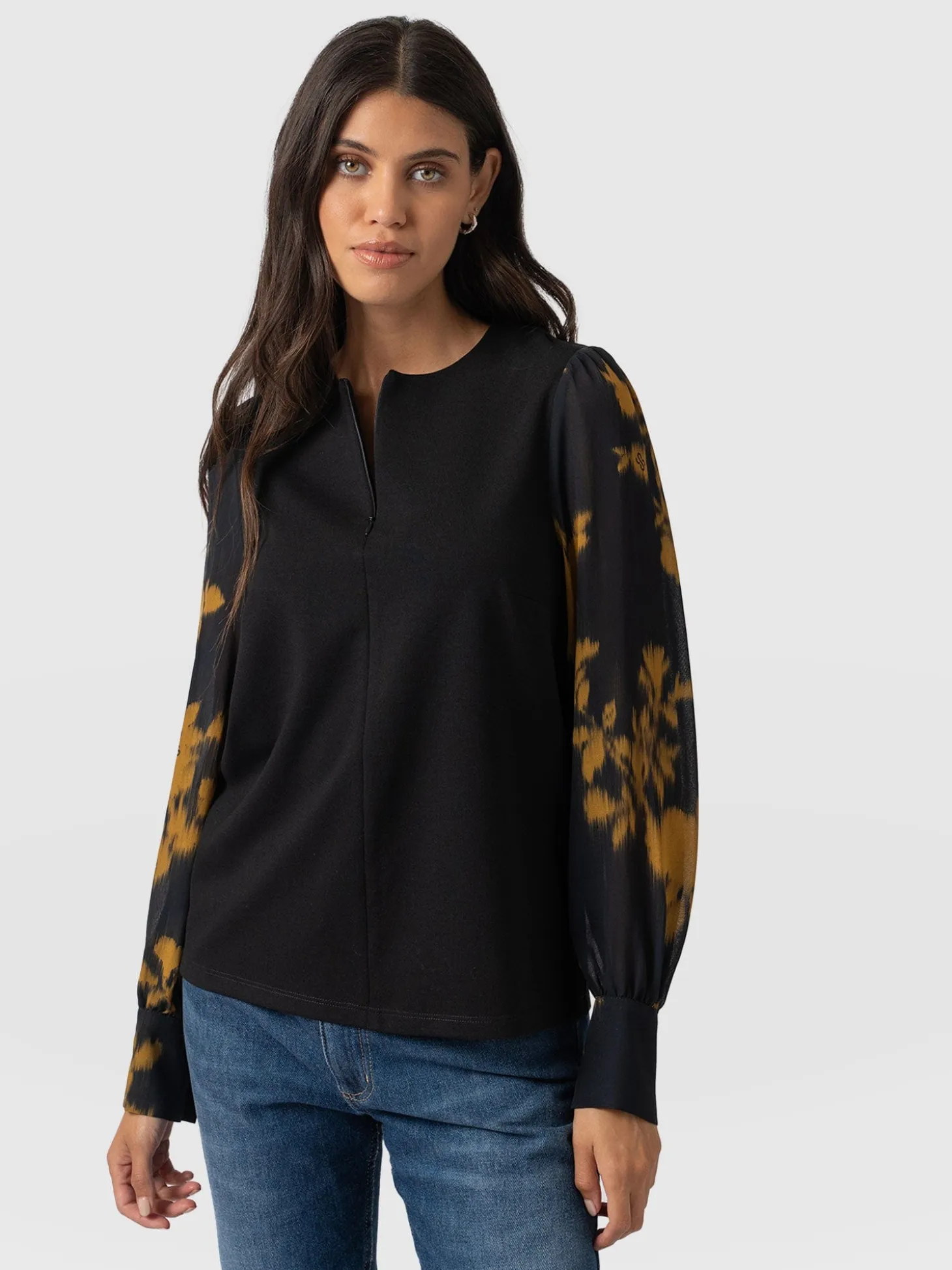 Esme Zip Up Top - Yellow Fade Floral