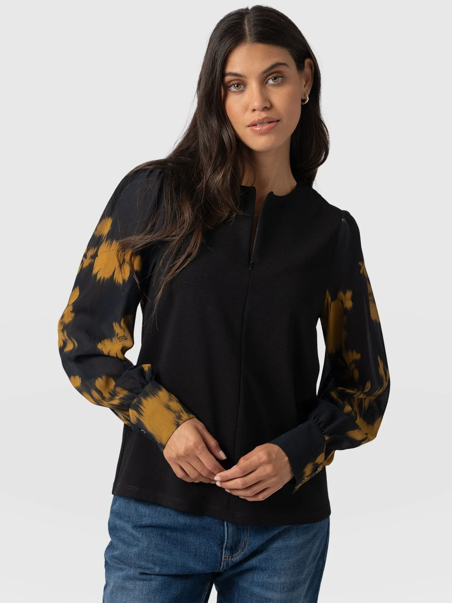 Esme Zip Up Top - Yellow Fade Floral