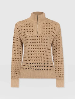 Ester Quarter Zip Knit - Camel