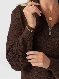 Ester Quarter Zip Knit - Chocolate
