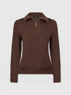Ester Quarter Zip Knit - Chocolate