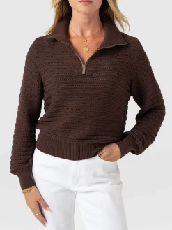 Ester Quarter Zip Knit - Chocolate