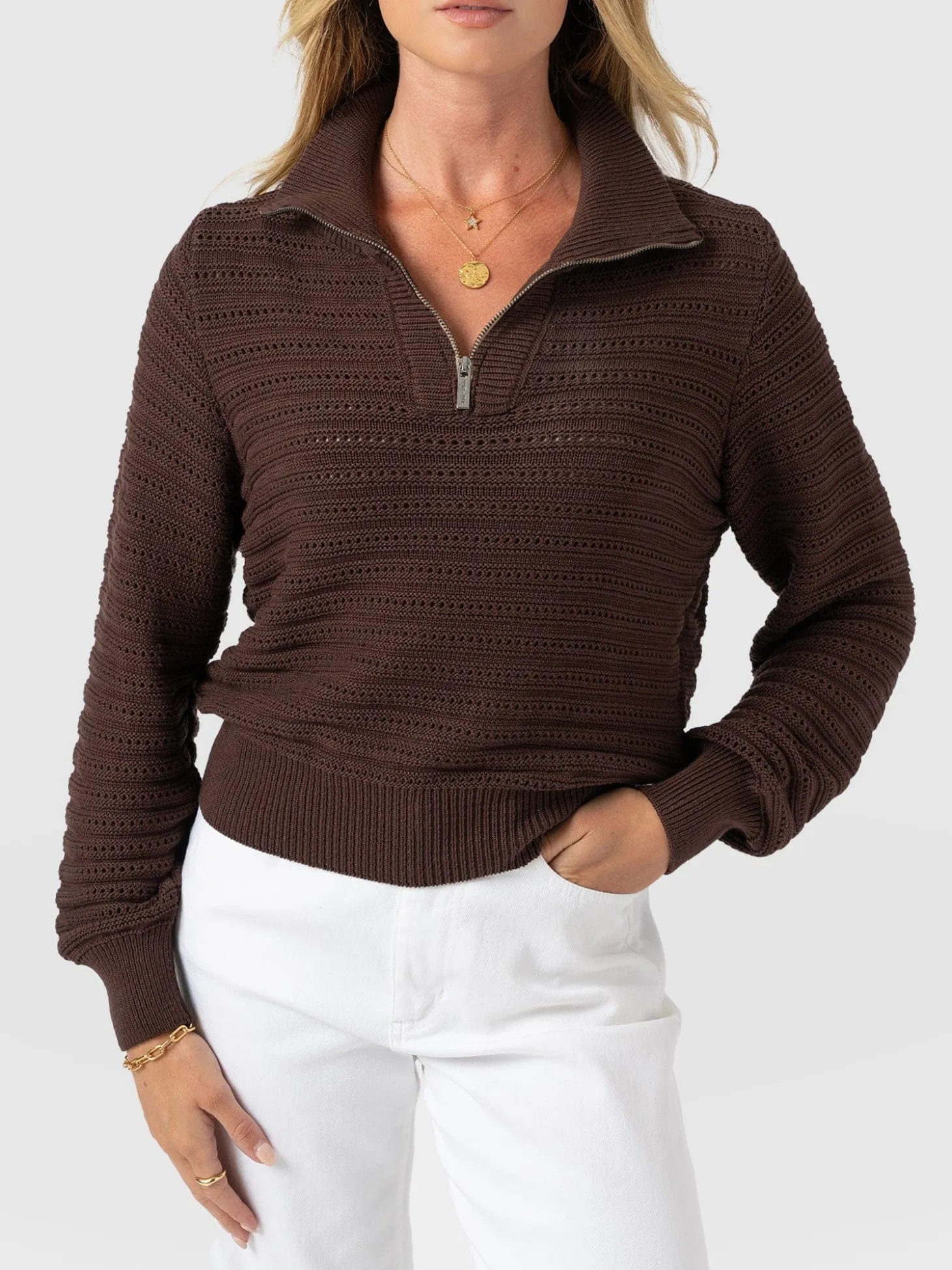 Ester Quarter Zip Knit - Chocolate