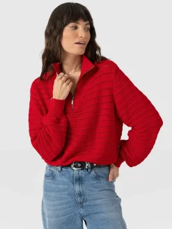 Ester Quarter Zip Knit - Red