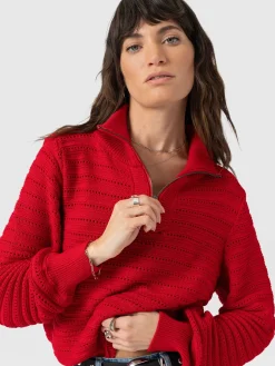 Ester Quarter Zip Knit - Red