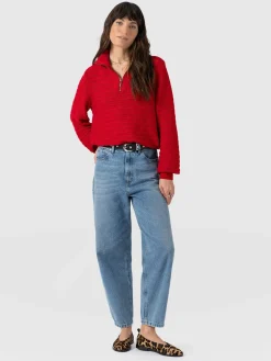 Ester Quarter Zip Knit - Red