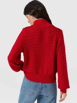 Ester Quarter Zip Knit - Red