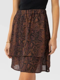 Etta Mini Layered Skirt - Brown Snake
