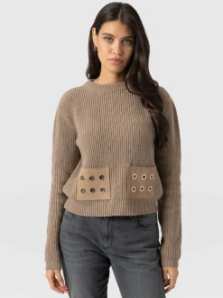 Eyelet Rib Knit Sweater - Mocha
