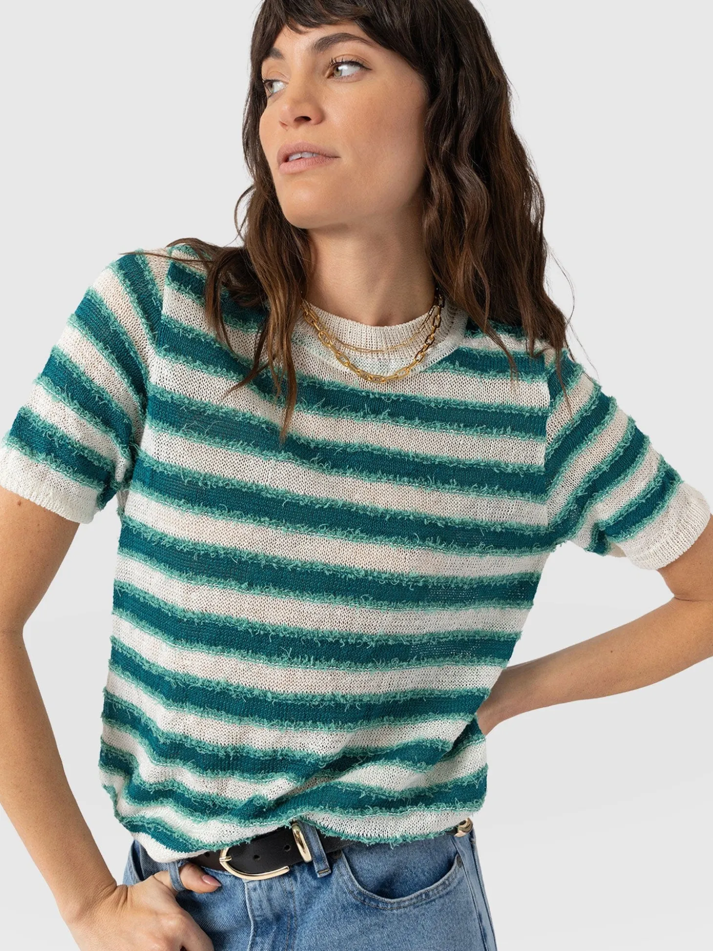 Fearne Knit Tee - Mint Stripe