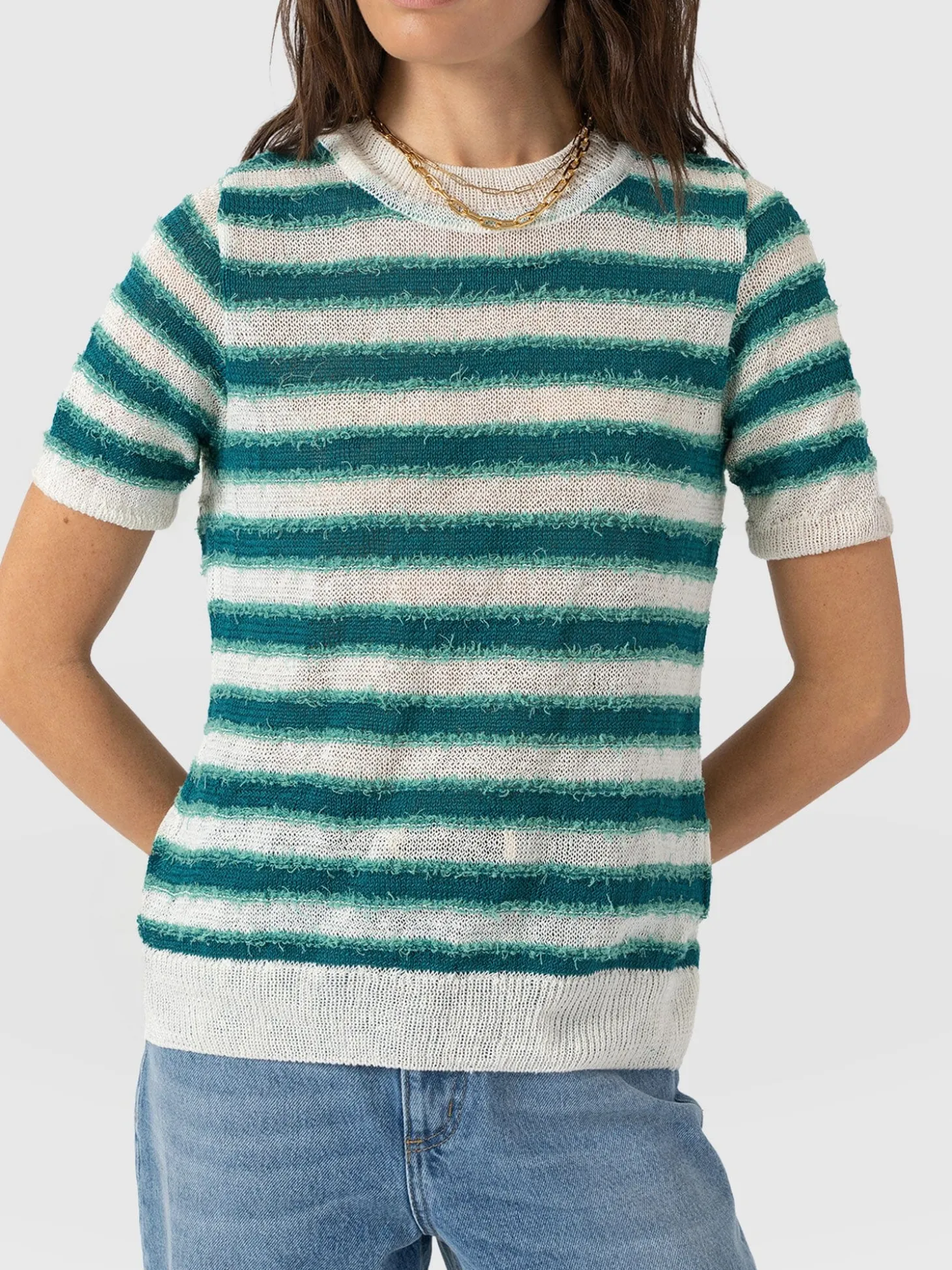 Fearne Knit Tee - Mint Stripe