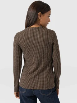 Glen Crew Neck Tee Long Sleeve - Brown Mini Houndstooth