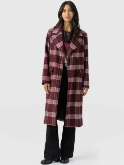 Hampton Coat - Burgundy/Pink Check