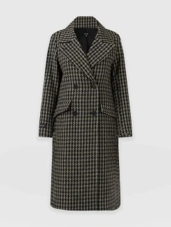 Hampton Coat - Olive Houndstooth