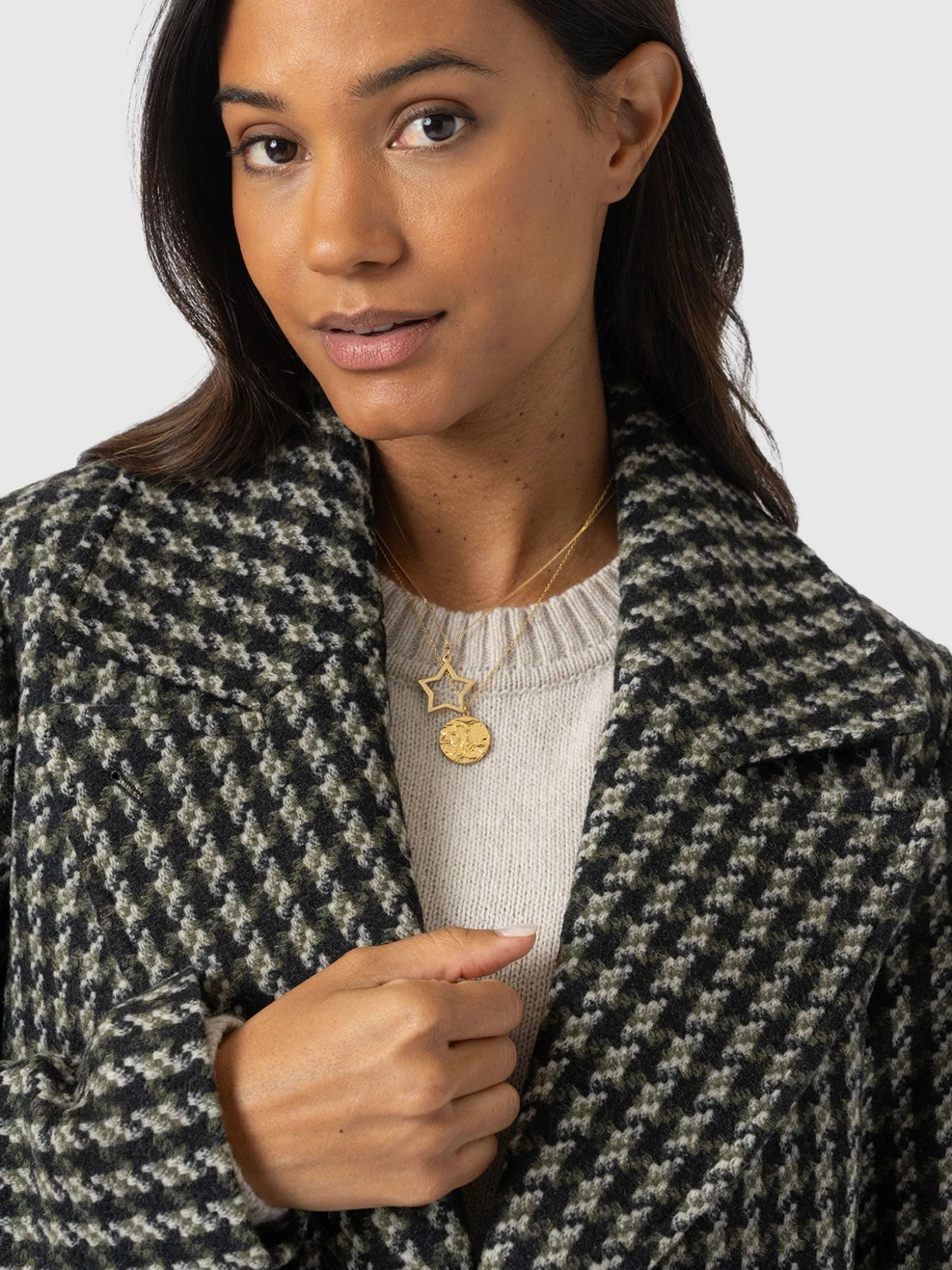 Hampton Coat - Olive Houndstooth