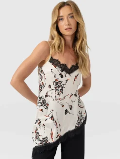 Harper Lace Asymmetric Cami - White Mist Floral