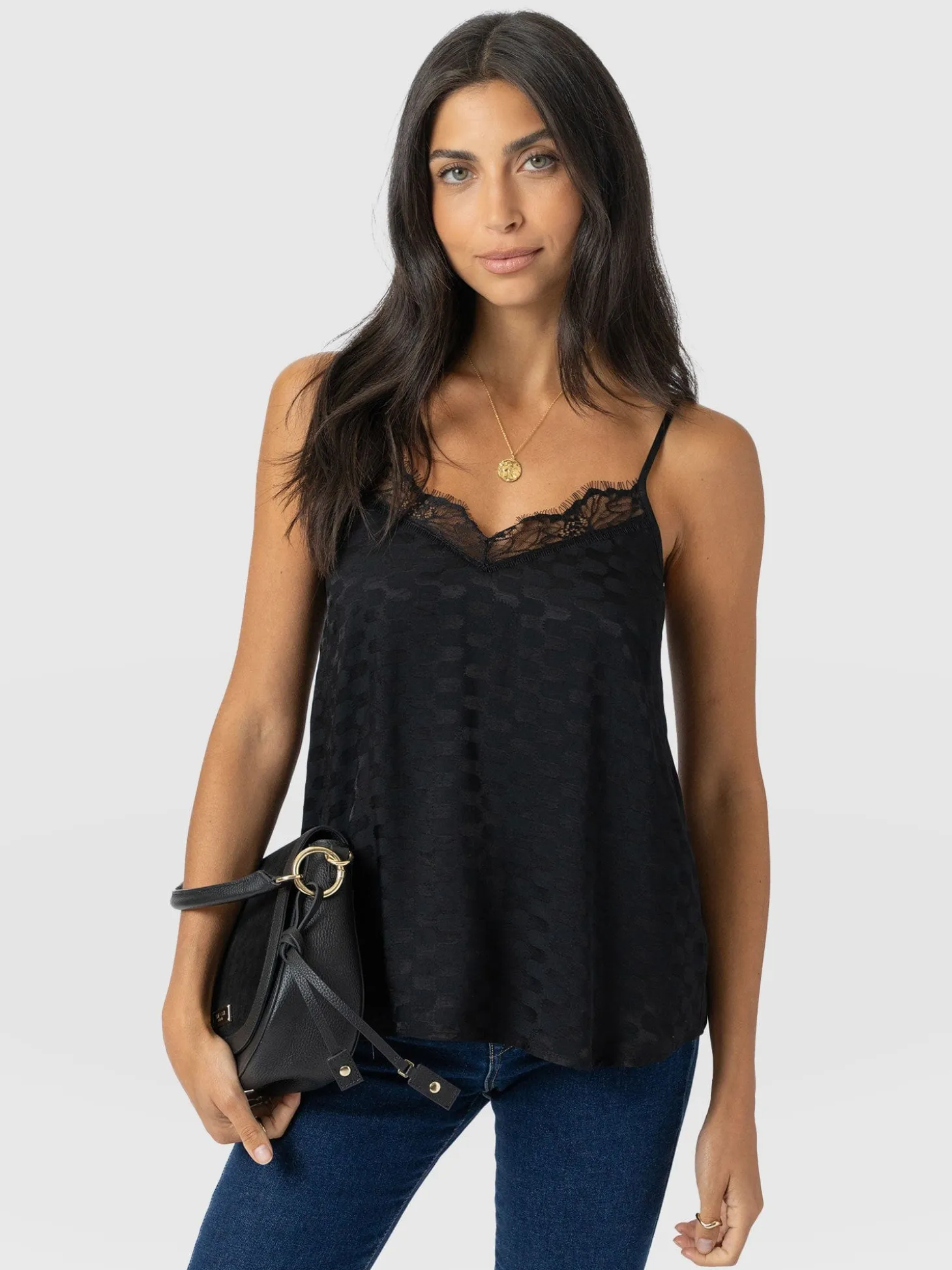 Harper Lace Cami - Black Jacquard