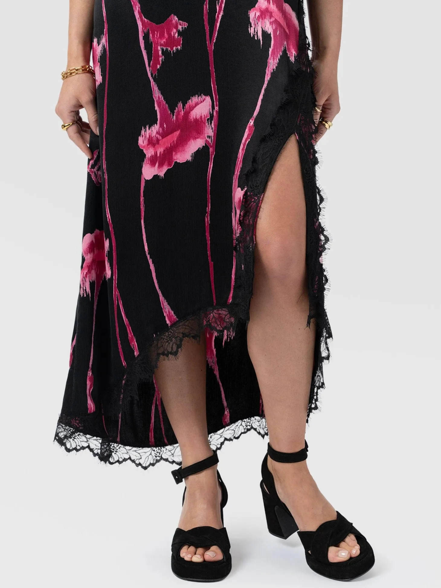 Harper Lace Cami Dress - Pink Stem Floral