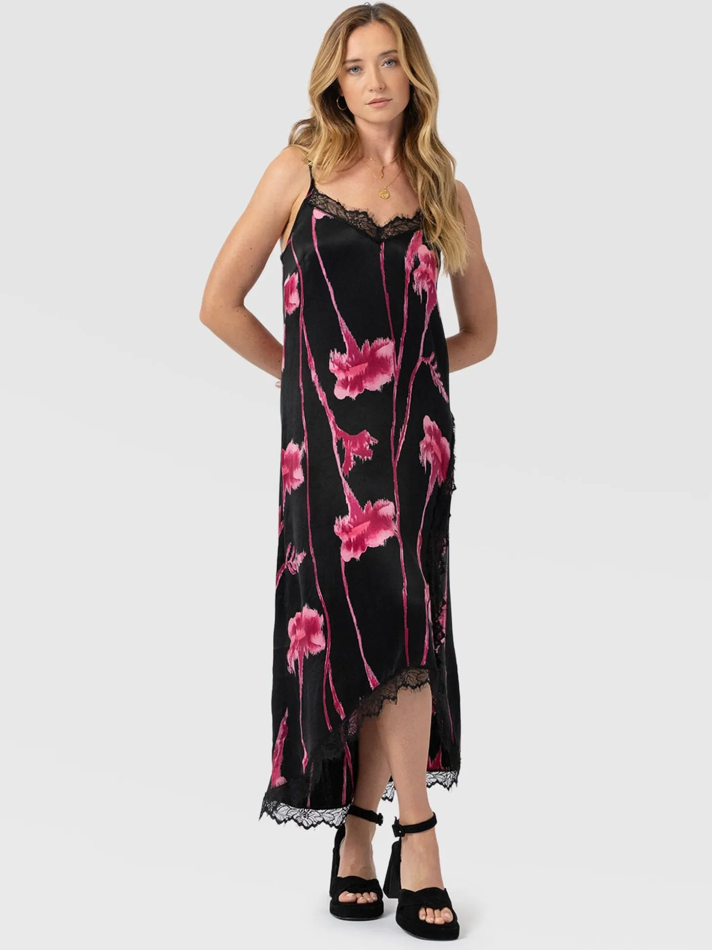 Harper Lace Cami Dress - Pink Stem Floral