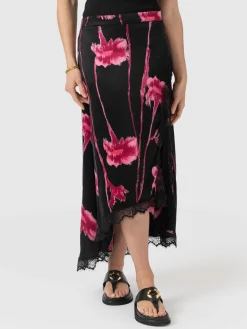 Harper Lace Midi Skirt - Pink Stem Floral