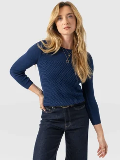 Honeycomb Rib Sweater - Navy