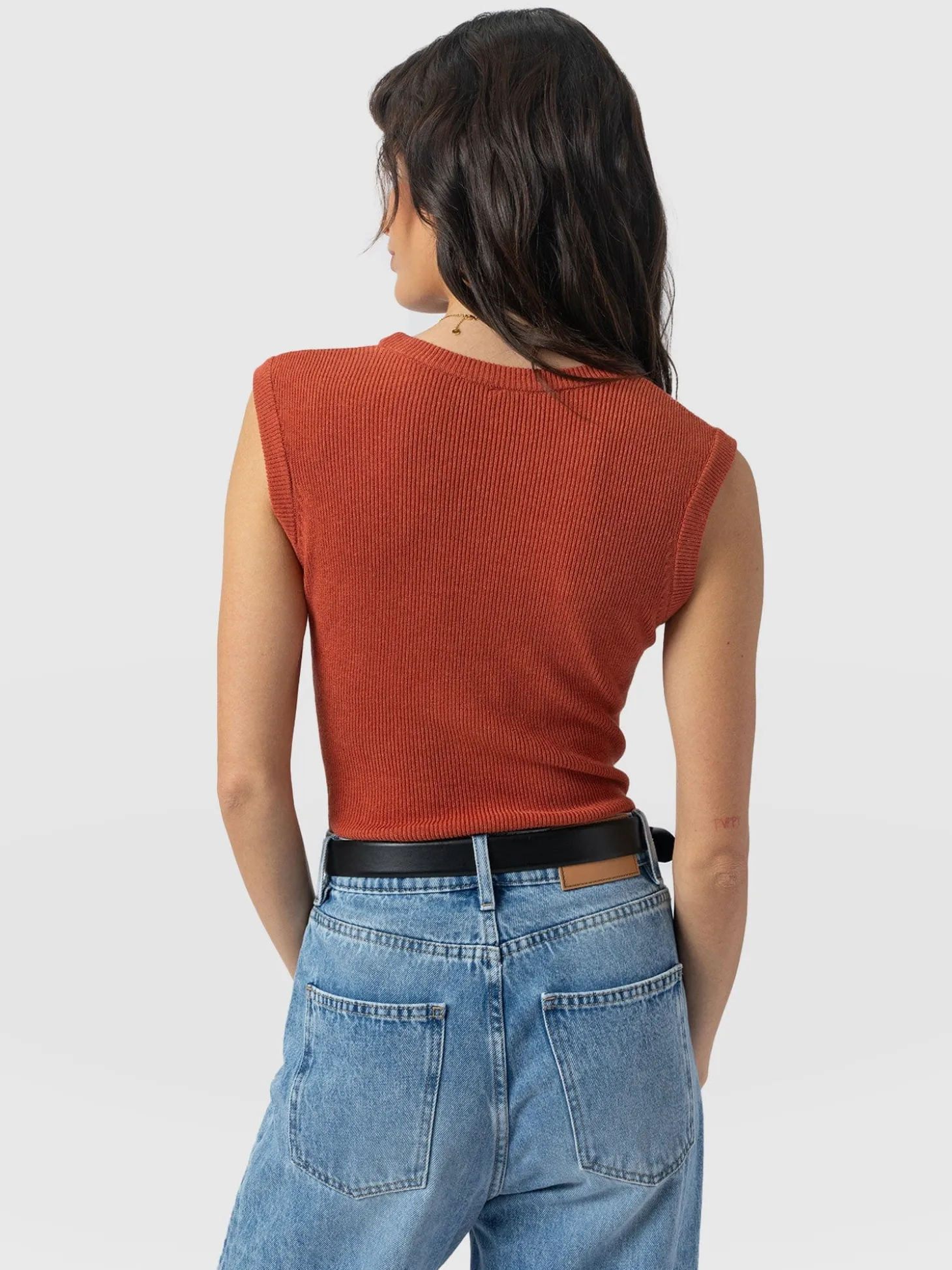 Honeycomb Sleeveless Rib Knit - Burnt Orange