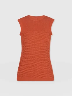Honeycomb Sleeveless Rib Knit - Burnt Orange