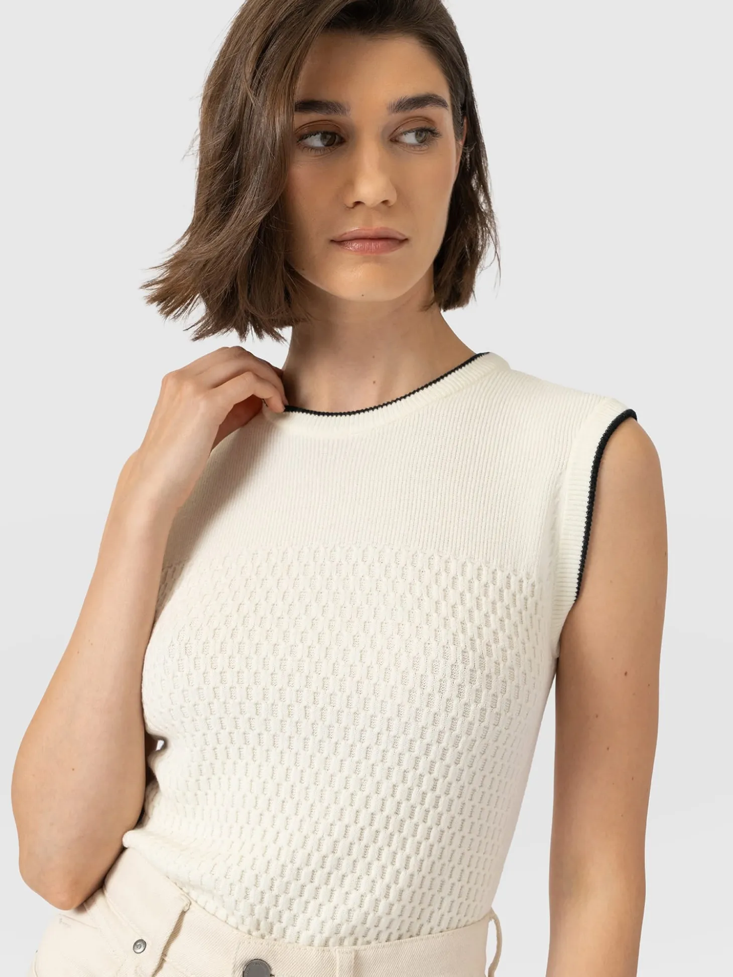Honeycomb Sleeveless Rib Knit - Cream