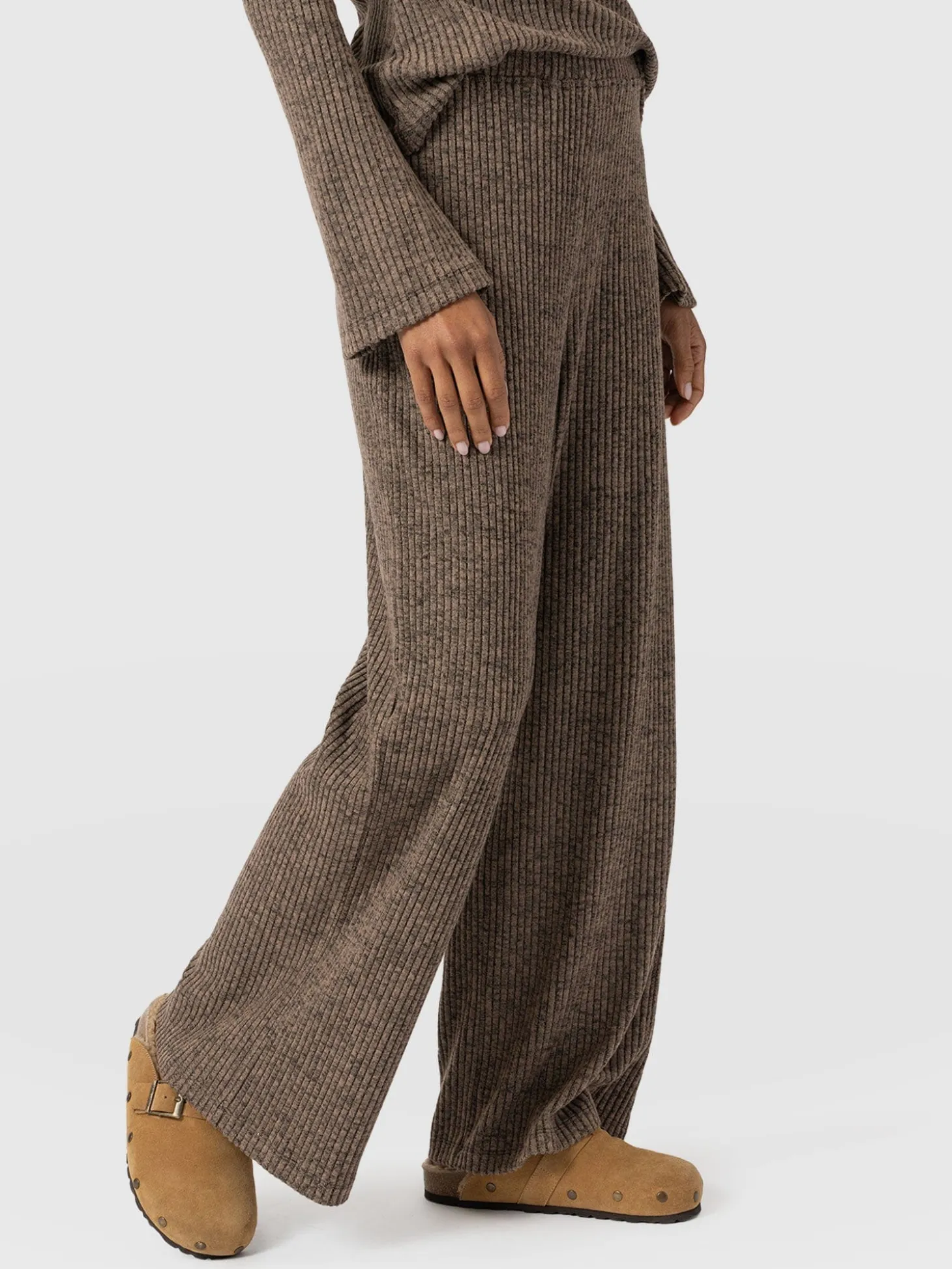 Hoxton Rib Wide Leg Pant - Beige