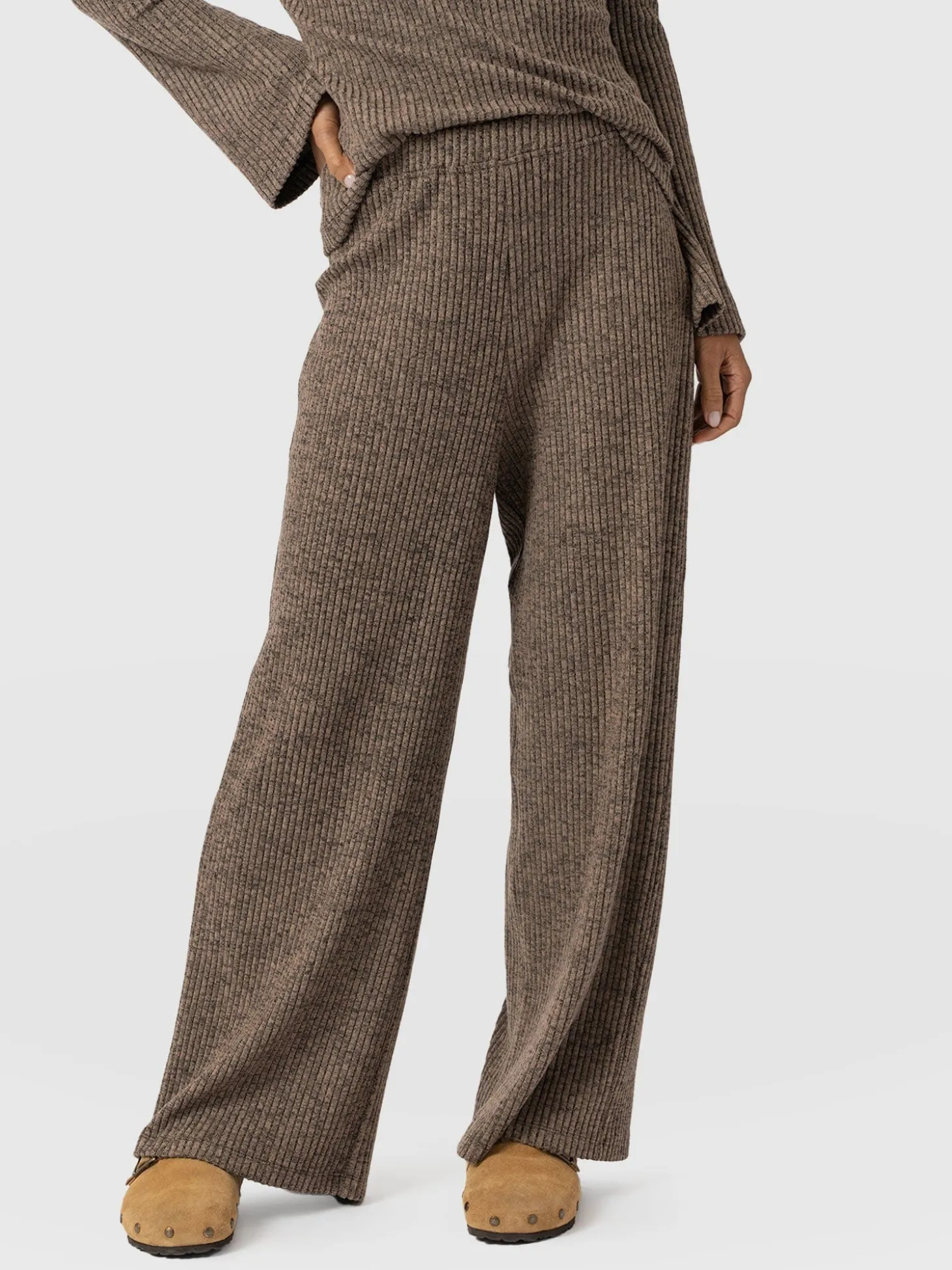 Hoxton Rib Wide Leg Pant - Beige