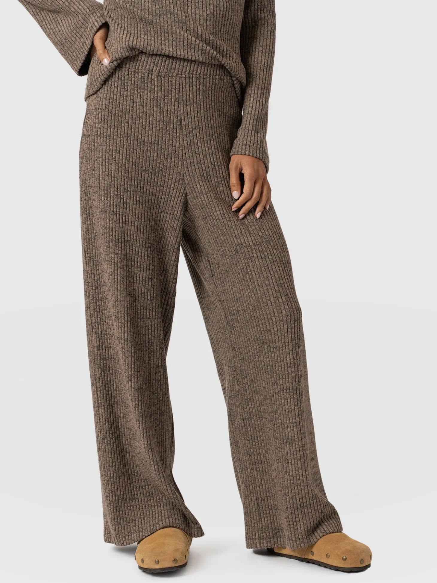 Hoxton Rib Wide Leg Pant - Beige