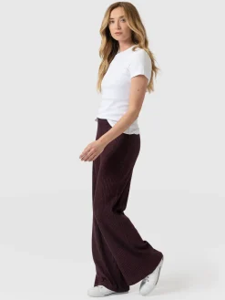 Hoxton Rib Wide Leg Pant - Burgundy