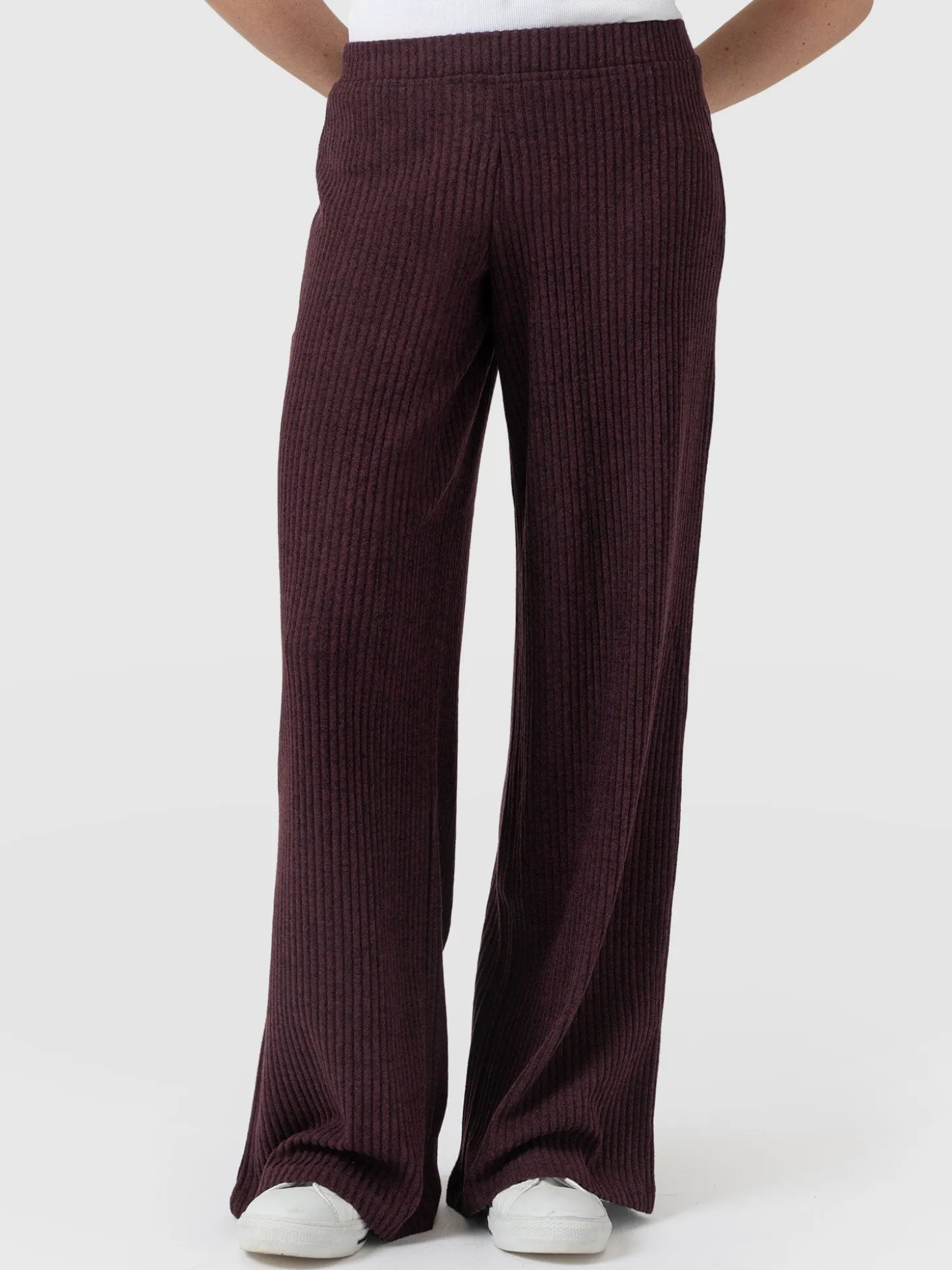 Hoxton Rib Wide Leg Pant - Burgundy