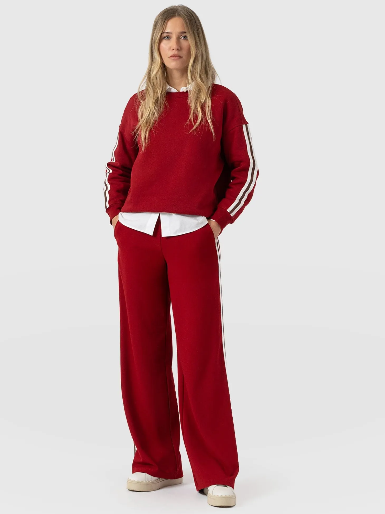 Hoxton Straight Leg Pant - Red - Brown Stripe