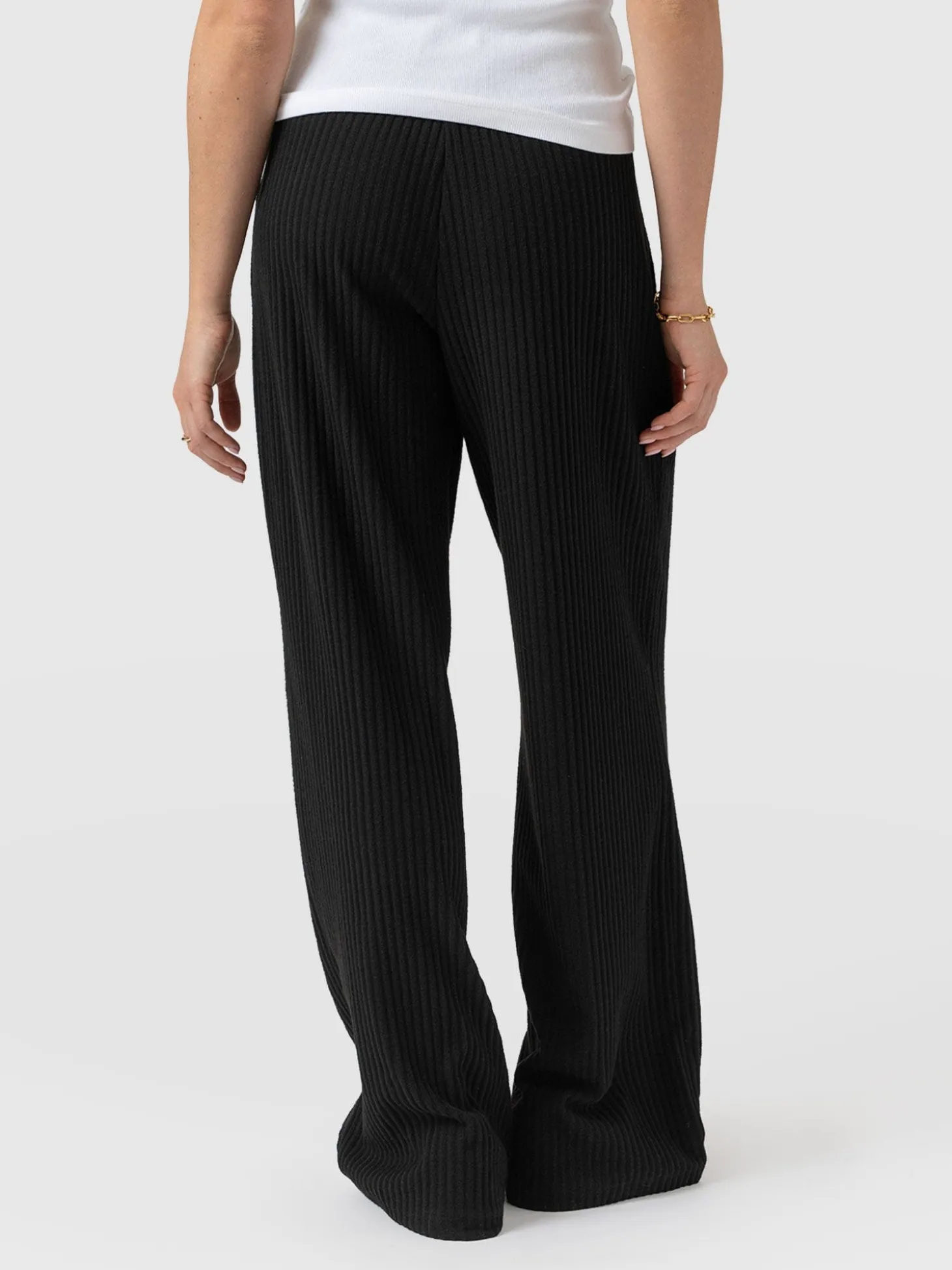 Hoxton Wide Leg Pant - Black Rib
