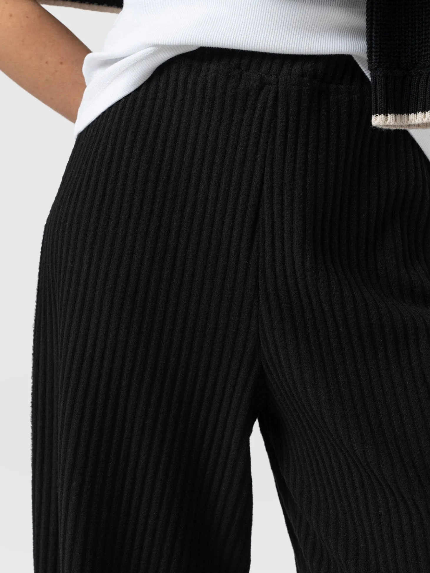 Hoxton Wide Leg Pant - Black Rib
