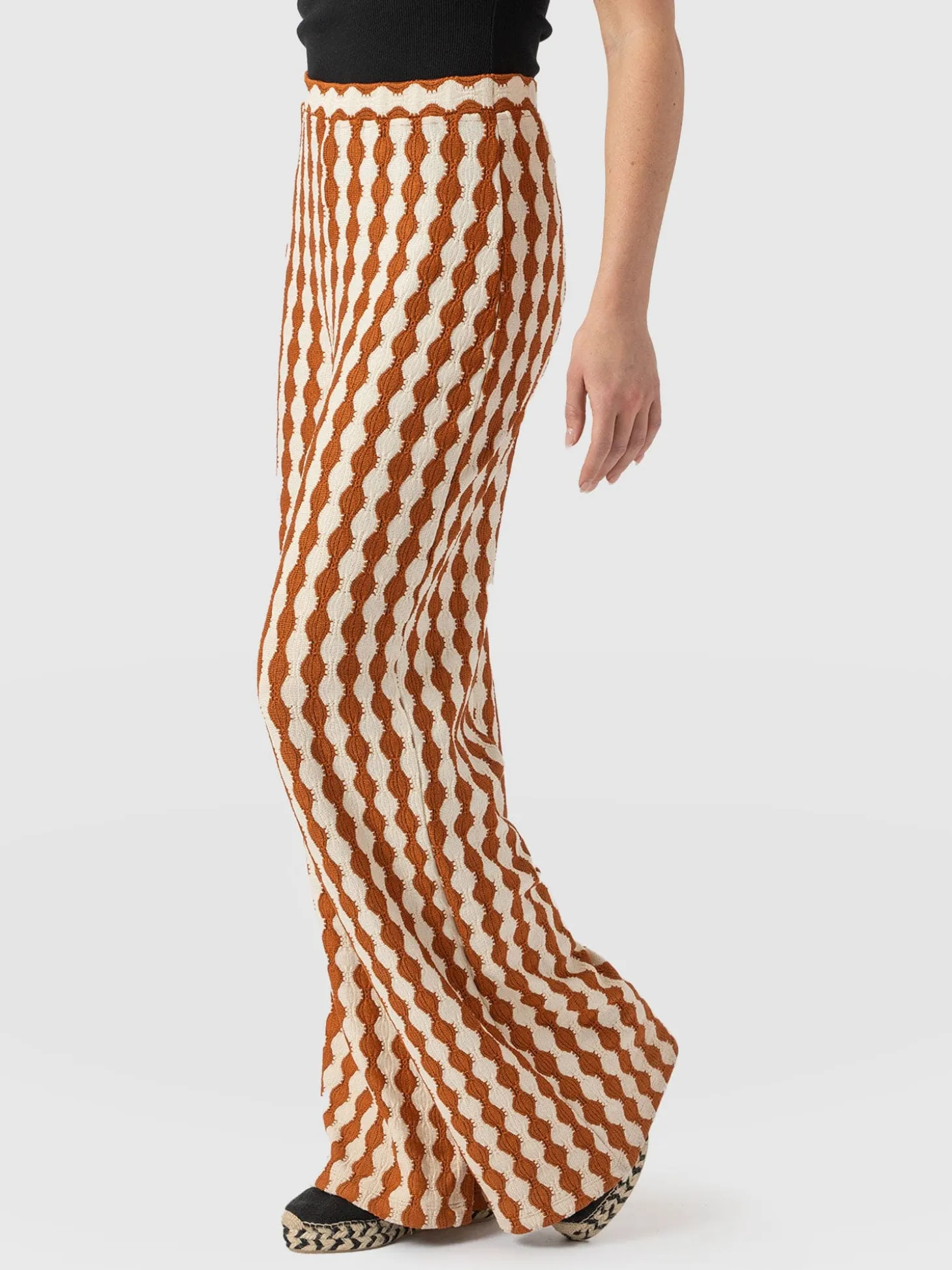 Hoxton Wide Leg Pant - Brown/Cream