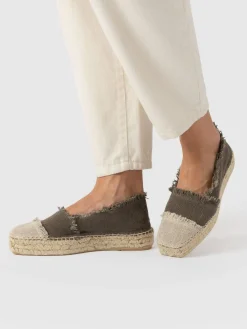 Ivy Frayed Espadrille Pumps - Khaki