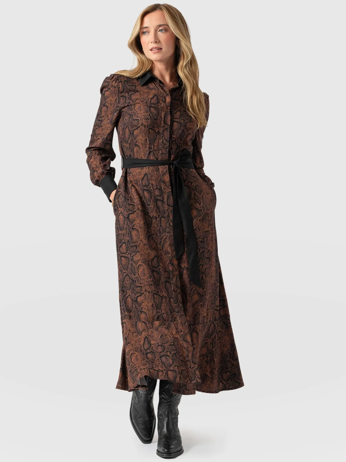 Jacqueline Shirt Dress - Brown Snake