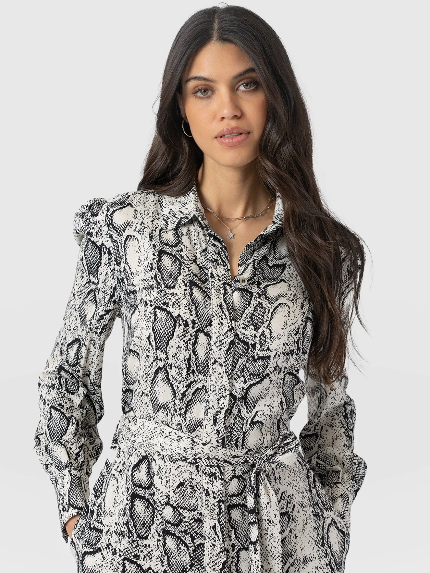 Jacqueline Shirt Dress - Cream Snake