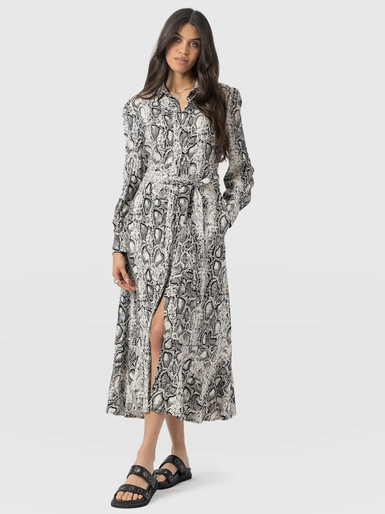 Jacqueline Shirt Dress - Cream Snake