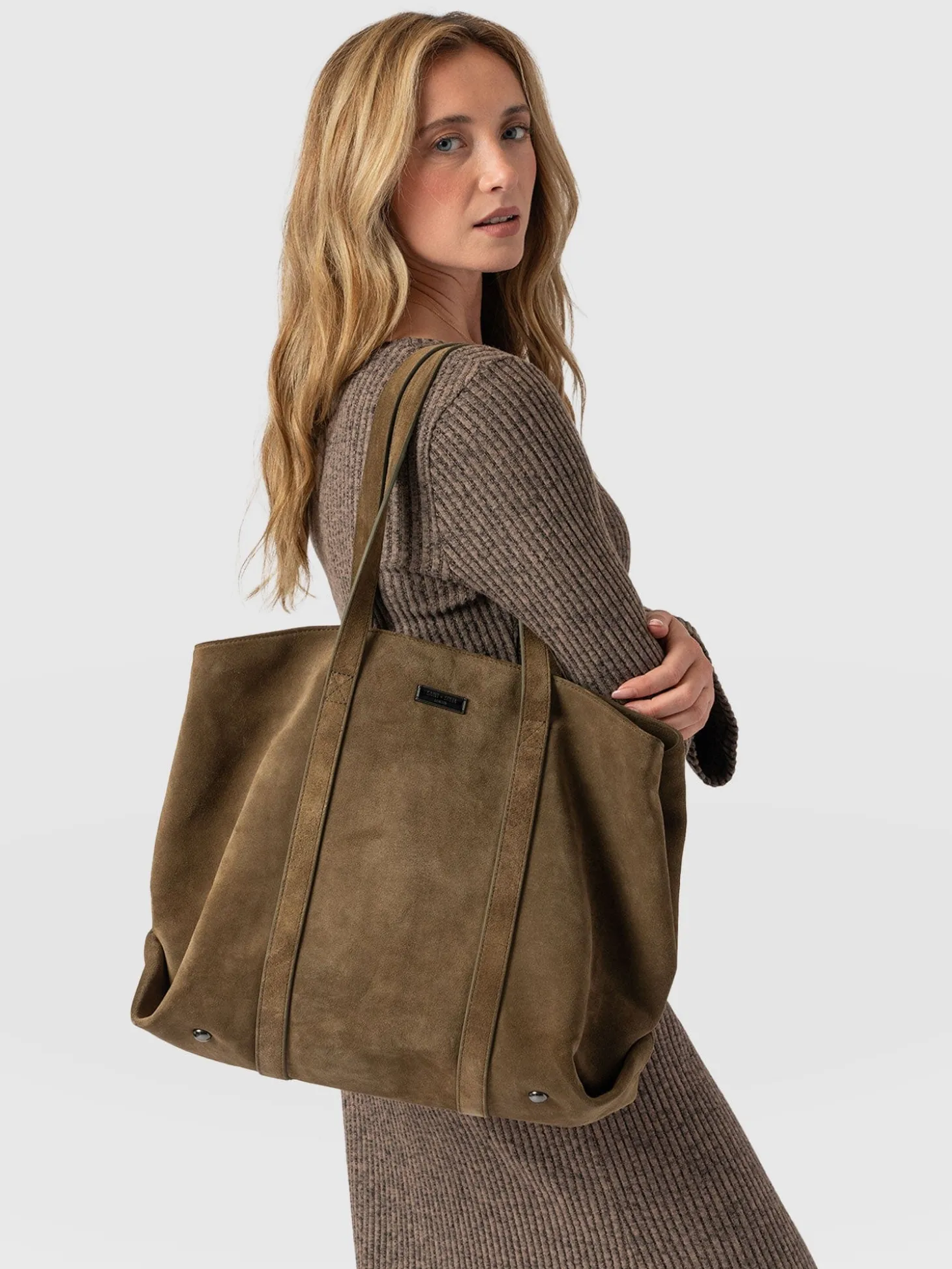 Kara Shopper Bag - Khaki Suede