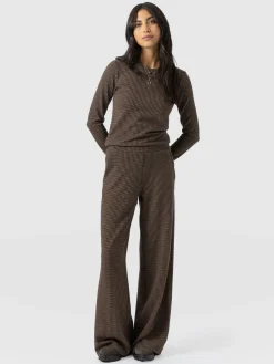 Keller Wide Leg Pant - Brown Mini Houndstooth