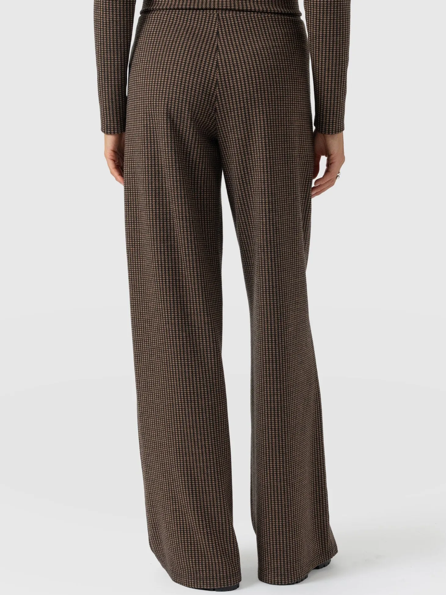 Keller Wide Leg Pant - Brown Mini Houndstooth