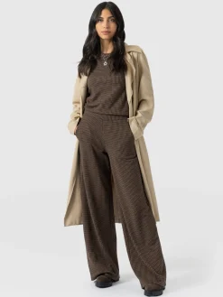 Keller Wide Leg Pant - Brown Mini Houndstooth