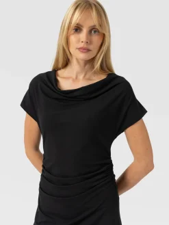 Laurie Cowl Neck Dress - Black