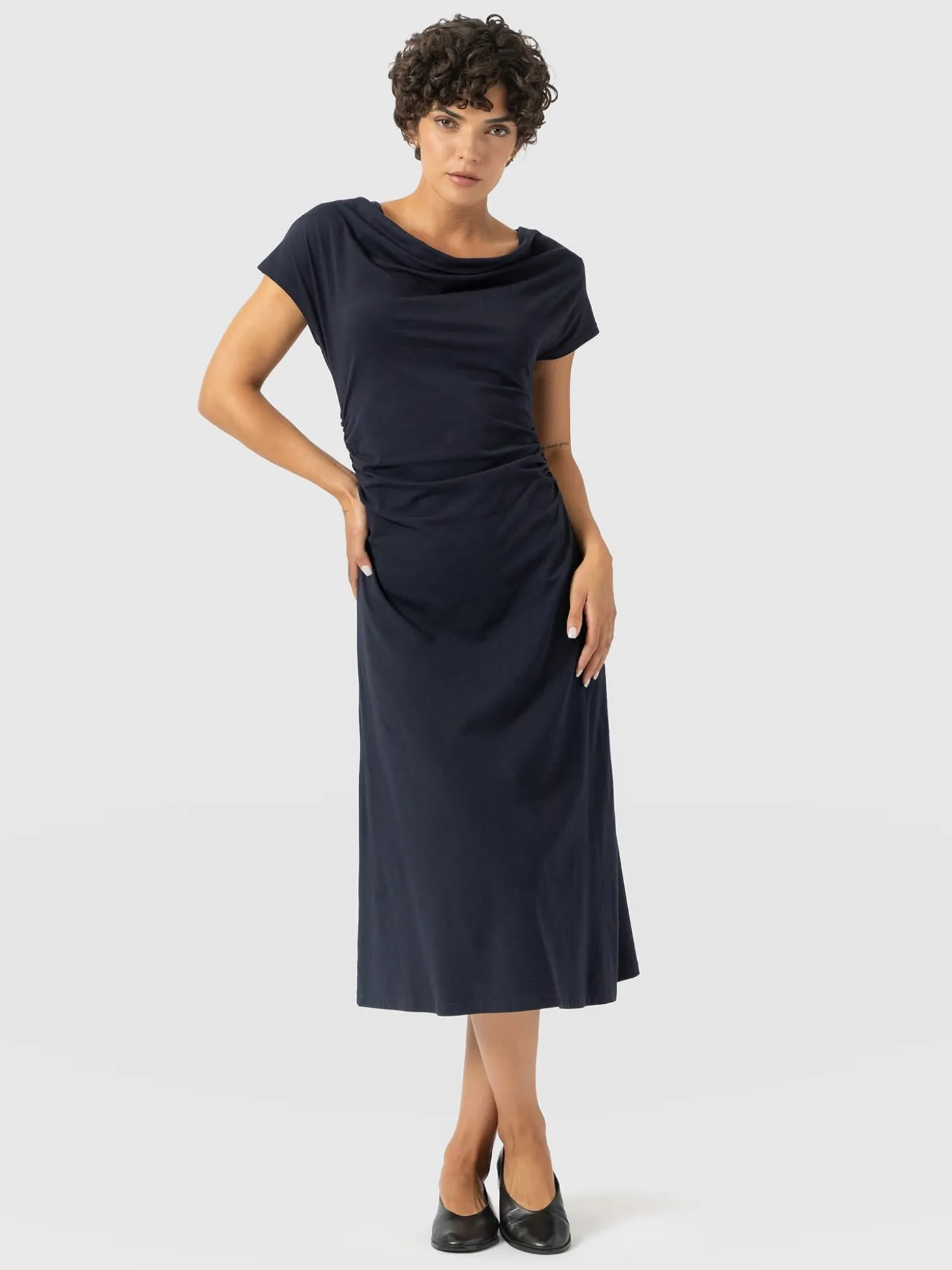Laurie Cowl Neck Dress - Navy