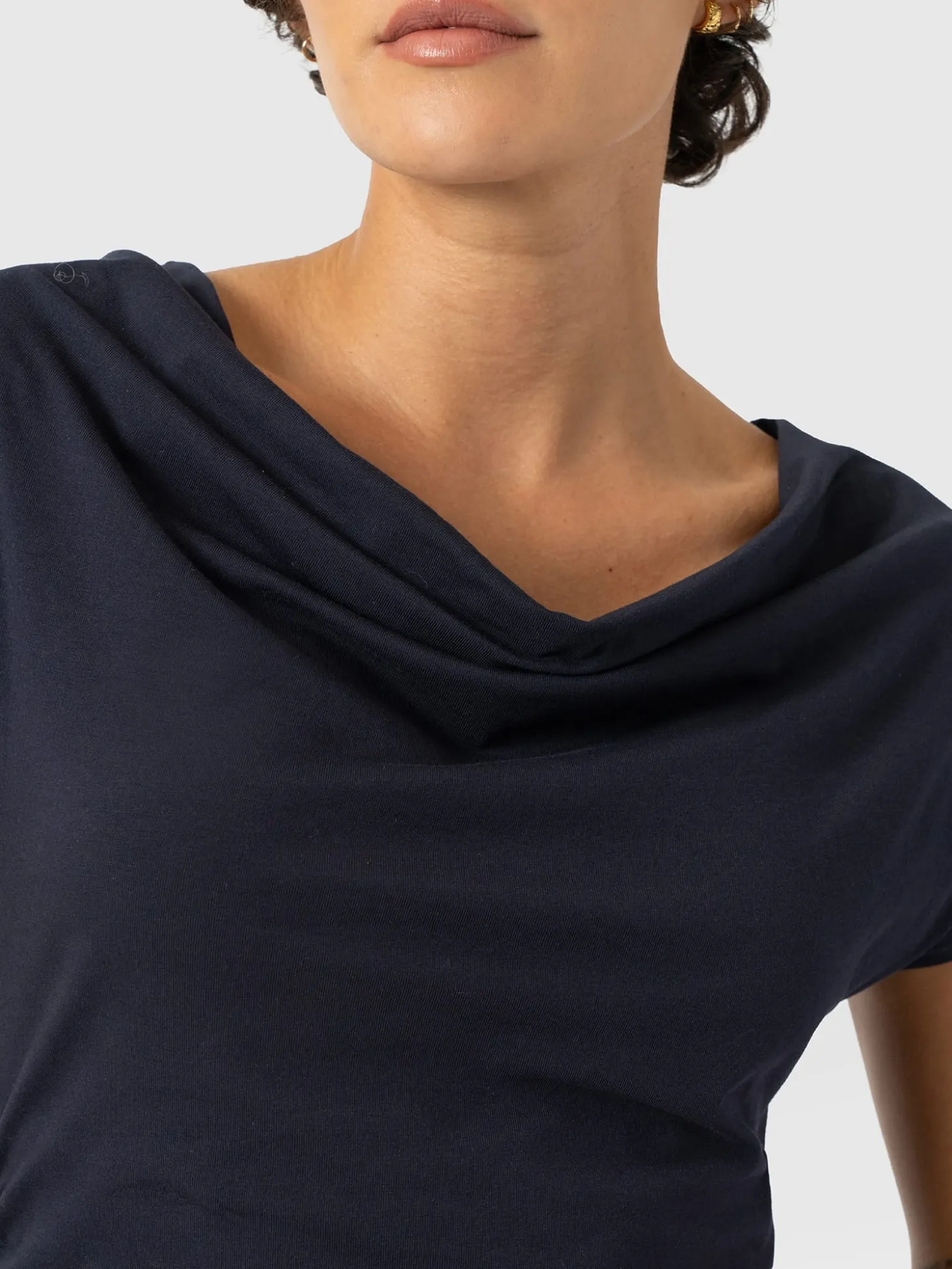 Laurie Cowl Neck Dress - Navy