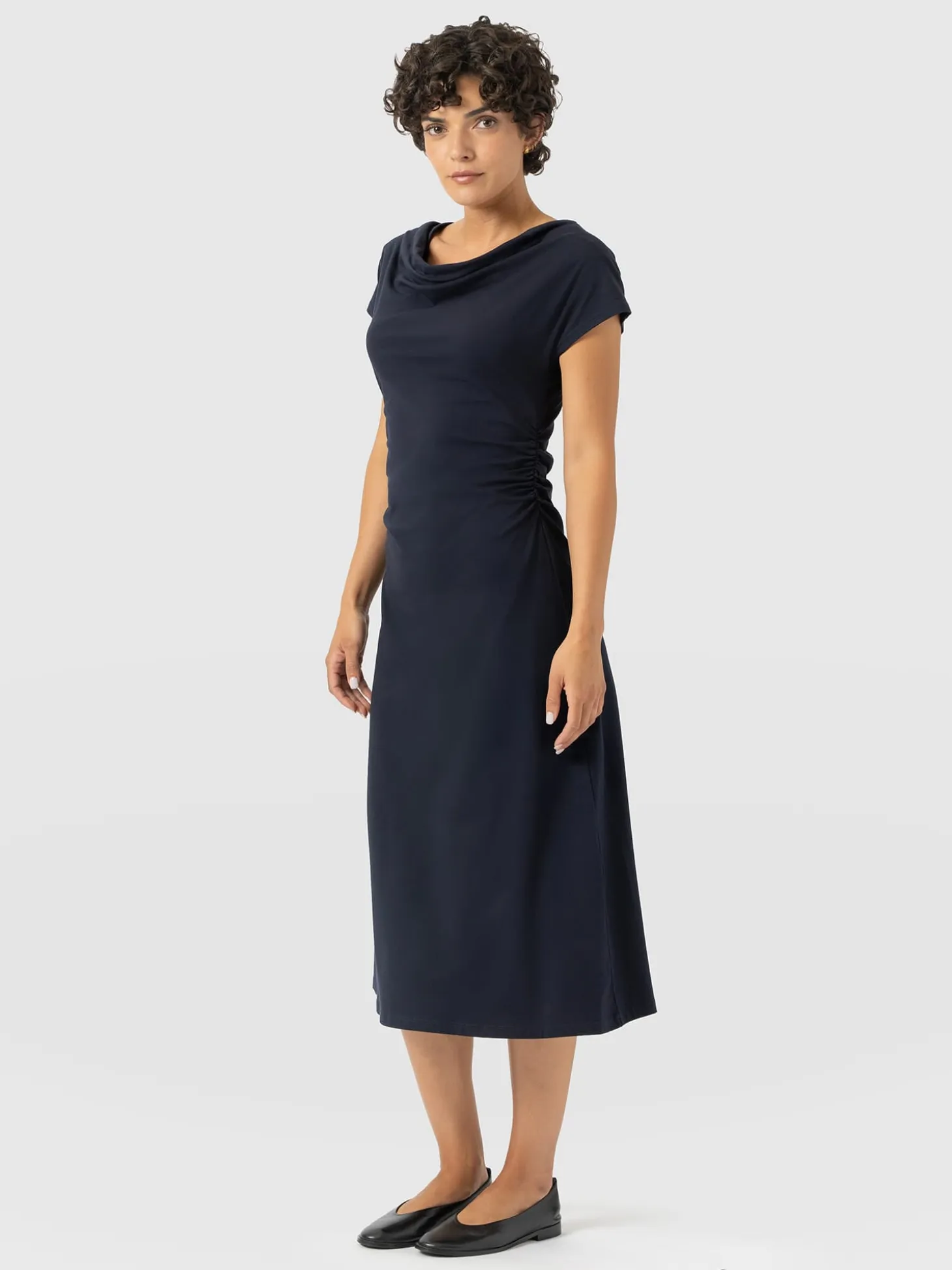 Laurie Cowl Neck Dress - Navy